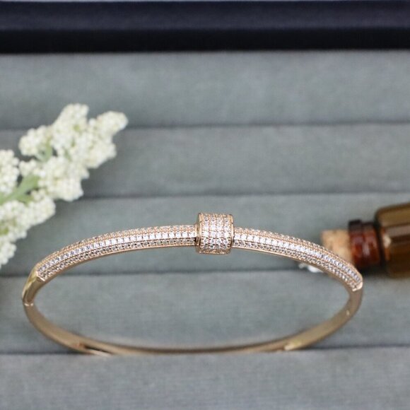 Rose Gold Bangle Bracelet with Sparkling Cubic Zirconia Accents, XPBL0553 - Picture 9 of 12